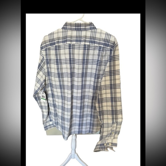 Nautica Shirt Men's Large Gray Navy Plaid 100% Cotton Long Sleeve Button-Down - Picture 2 of 5